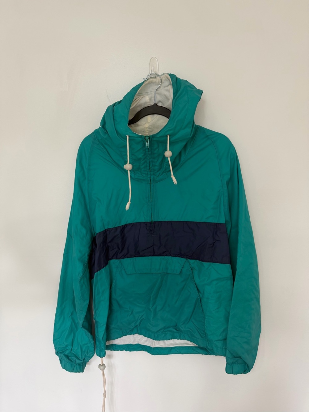 Vintage 1980s Windbreaker Paris Sport Club Half Zip Wind Rain Hooded Jacket. S